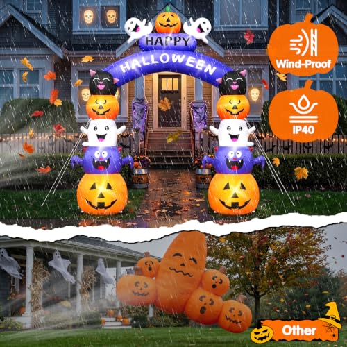 8FT Halloween Inflatable Pumpkin Archway with LEDs, Outdoor Yard Decor