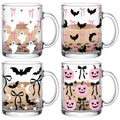 Halloween Coffee Mug Set Bat Design - Pink Bow, 12 oz Glass, Halloween Gift