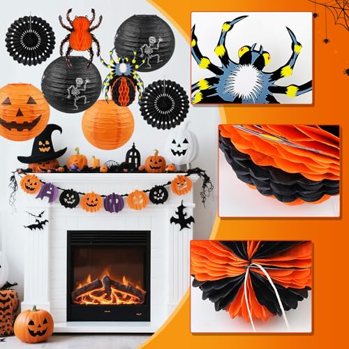 Halloween Paper Lanterns Set - 11 Pieces Ghost, Spider, Skeleton, Pumpkin Decor for Indoor & Outdoor Parties