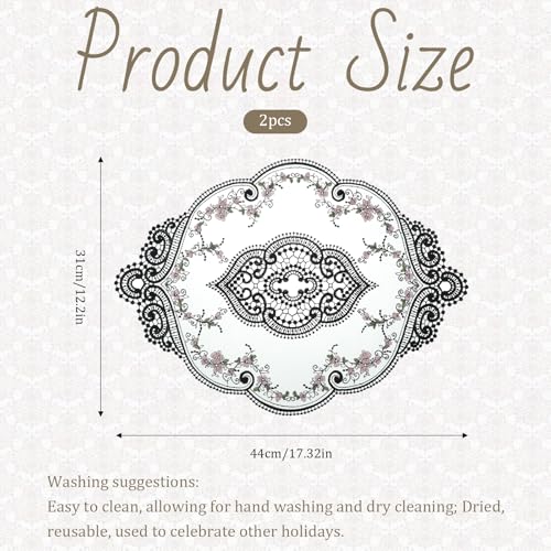 Black Lace Doilies Set of 2 - Elegant 17x12 Inch Table Decor