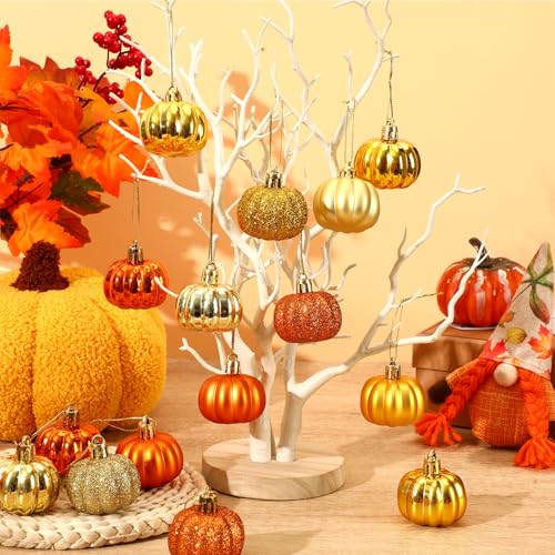 24 Pcs Fall Pumpkin Tree Ornaments - 3D Hanging Decorations for Autumn & Thanksgiving
