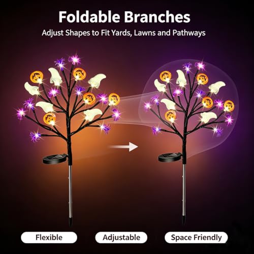 Solar Halloween Pathway Lights 2-Pack Ghosts Bats Spiders Pumpkins Outdoor Decor with 8 Modes