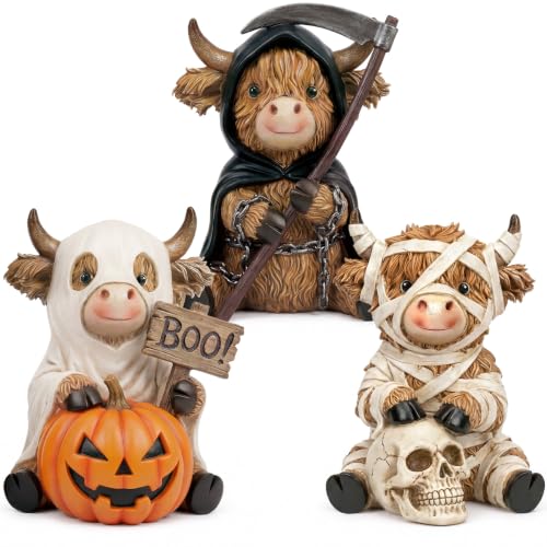 Halloween Highland Cow Figurines Set - Mummy Reaper Ghost Decor - Variation of THIS Listing