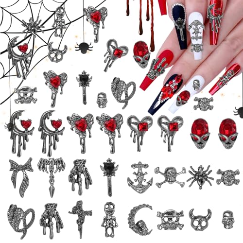 Halloween Nail Charms Rhinestones Set - Gothic Nail Art Decorations 38 Pcs