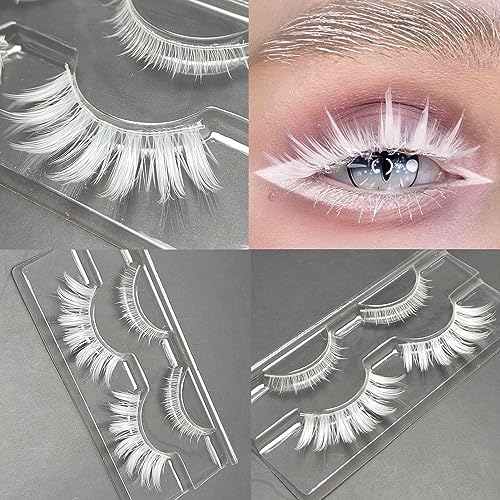 White Reusable False Eyelashes Anime Eye Makeup Accessory - 2 Pairs