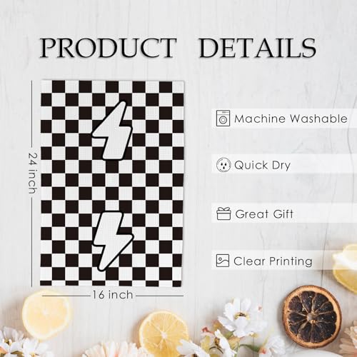 Yee Lightning Checkered Kitchen Towels Set of 2 - Black and White Checkered Dishcloths - Kitchen & Bathroom Decor