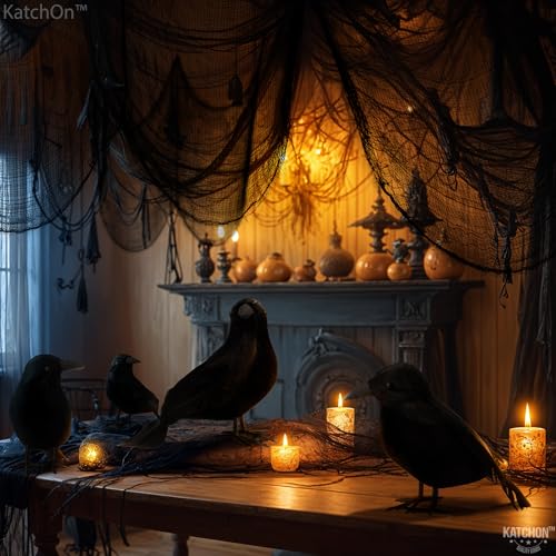 Halloween Creepy Cloth and Crows Set - Black, Pack of 7 - Spooky Decor