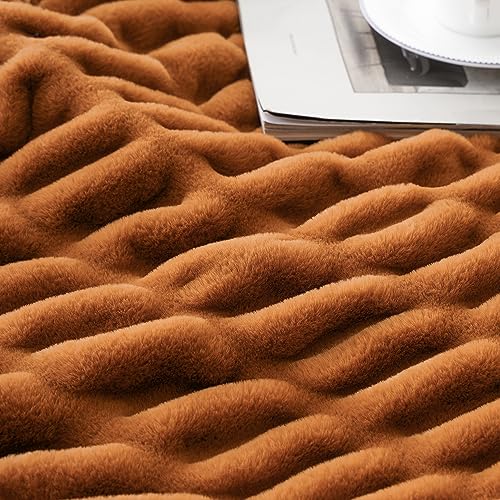 Orange Faux Fur Throw Blanket - 50x60 Inch Double-Sided Cozy Couch Decor