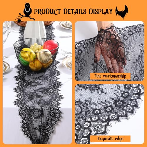 Elegant Black Lace Table Runner 11 x 120 Inch for Wedding Party Decor