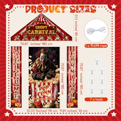 Halloween Circus Carnival Door Decorations Set - Evil Clown, Banner & Awning