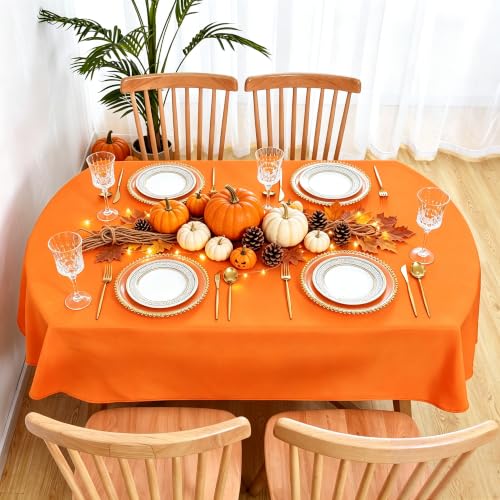 Oval Tablecloth 60 x 102 Inch Washable Fabric - Orange, Holiday & Party Decor