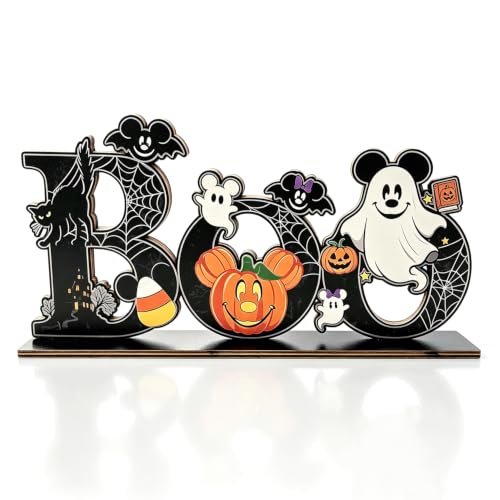 Halloween Wooden BOO Table Centerpiece - Spooky Spiders & Ghosts Decor
