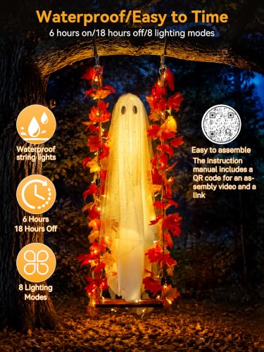 Medium Plus Ghost Halloween Decorations with Swing & Lights - 5.3ft Outdoor & Indoor Ghost Decor