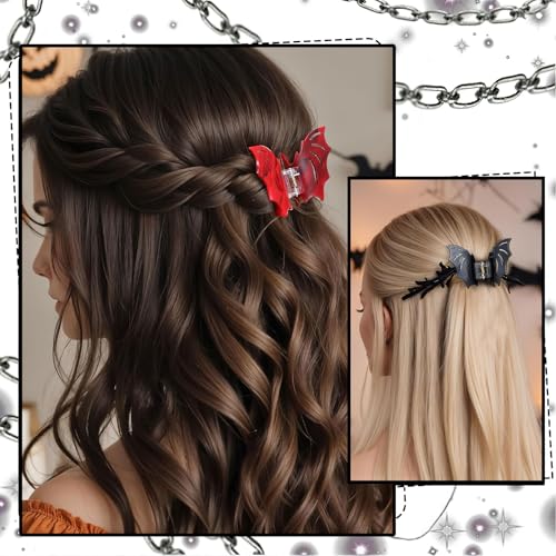 Halloween Bat Wing Hair Clips - Gothic Claw Style, Non-Slip, Strong Hold, 2 Pack