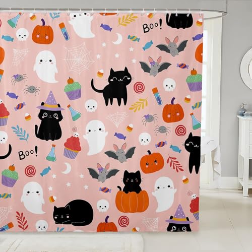 Halloween Shower Curtain 72x84 Inches Pumpkin Lantern Gothic Bathtub Decor Waterproof