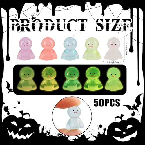 Mini Resin Ghost Figurines for Halloween Decorations, 50 Pack Glow in the Dark