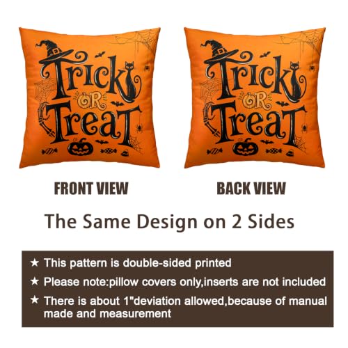 Halloween Outdoor Pillow Covers Set of 2 24x24 Inch Trick or Treat Decor - Orange Black