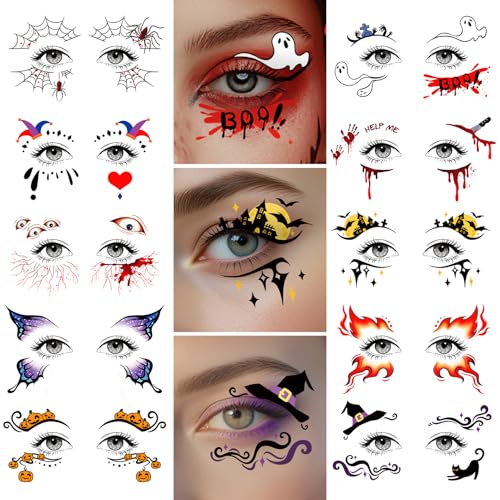 Halloween Eye Shadow Temporary Tattoos Kit - Colored, 20 Pairs, Waterproof