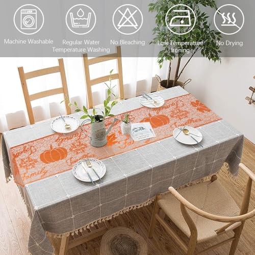 Thanksgiving Lace Table Runner Fall Decor - Pumpkin & Maple Leaf Pattern, 80 Inches, Thanksgiving Style C