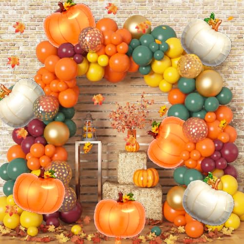 Fall Pumpkin Balloons Set - Orange & Cream White Halloween & Thanksgiving Decor