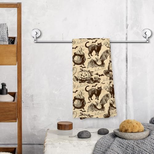 Halloween Black Cat Pumpkin Decorative Hand Towels - 16x24 Inch Kitchen & Bathroom Decor