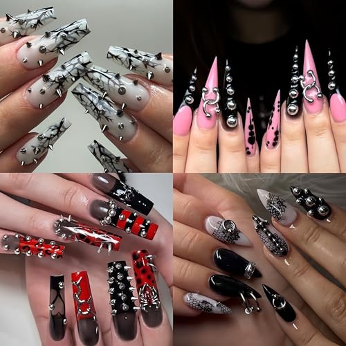 Silver Punk Bullet Rivet Nail Charms 12-Grid 3D Alloy Nail Art Decorations