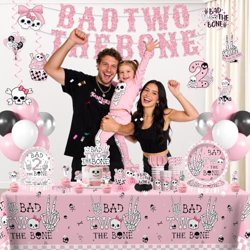 Girl Birthday Party Decorations Set with Skull Banner and Tableware - Serves 20