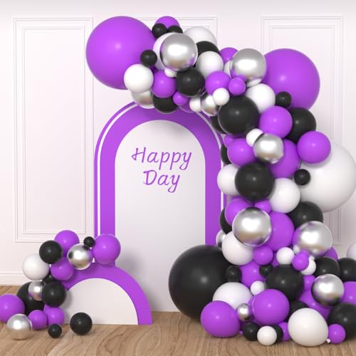 Purple Black White Silver Balloon Arch Garland Kit - Party Decorations Variation
