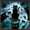 Halloween Window Clings Set - Black Cat, Pumpkin, Bats, Spiders Glow in Dark Decorations