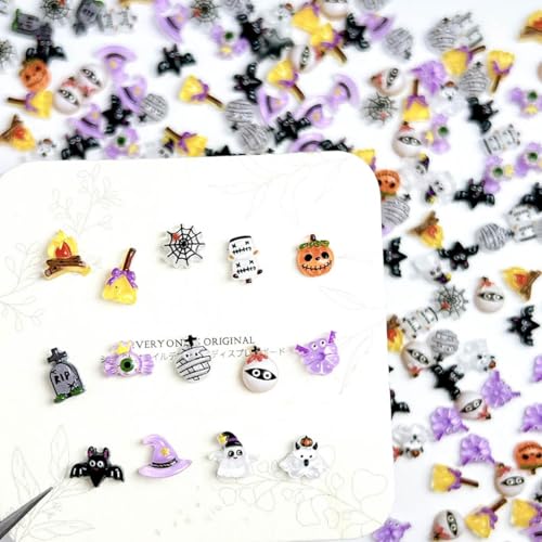 50Pcs Halloween Nail Art Charms Ghost Pumpkin Rhinestones for DIY Nails - Multicolored