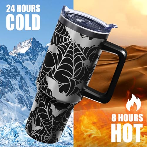 Halloween Spider Web Bats 40 oz Tumbler with Lid Handle & Straw - Variation of THIS listing