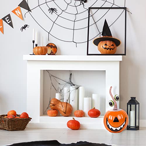 Halloween Metal Pumpkin Decoration with Floating Eyes - Indoor Spooky Decor, 15 Inches
