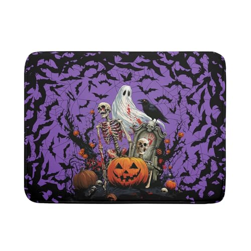 Halloween Purple Pumpkin Dish Drying Mat 18x24 Inch Spooky Ghost Bat Microfiber Kitchen Accessory