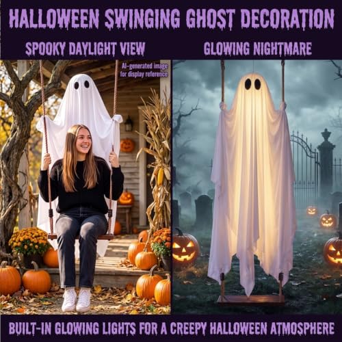 5FT Swinging Ghost Halloween Decorations Outdoor with Light and Timer