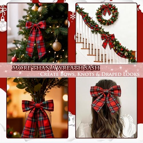 Holiday Wreath Sash 2PCS Cotton Ribbon Bow for Front Door & Decor