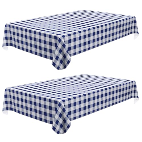 Rectangular Waterproof Vinyl Tablecloth with Flannel Back Navy & White 102" x 60" - Misaya
