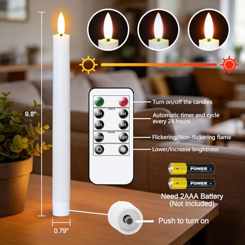 Wondise 2 Pack Flameless Taper Candles with Remote Timer - White