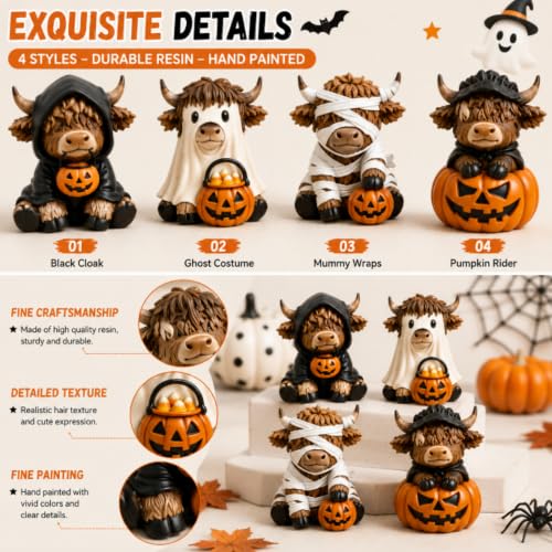 Halloween Highland Cow Mini Figurines Set - Trick or Treat Variation