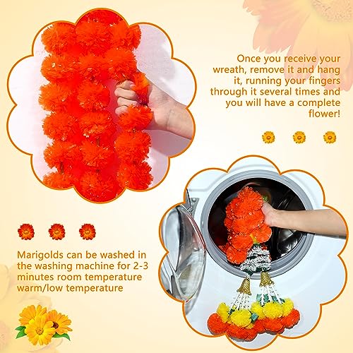 Dark Orange 5-Piece Diwali Marigold Garland Set - 5 Feet Long Artificial Floral Decor