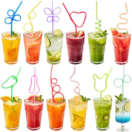 Party Drinking Straws Set - 24 Reusable Silly & Crazy Straws for Kids & Adults