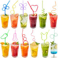Party Drinking Straws Set - 24 Reusable Silly & Crazy Straws for Kids & Adults