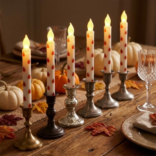 Pumpkin Flameless Taper Candles with Remote Control - 6-Pack Autumn Decor