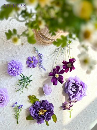 Purple Artificial Flowers Combo - Silk Roses, Peonies, Daisies & Greenery - Variation Purple413