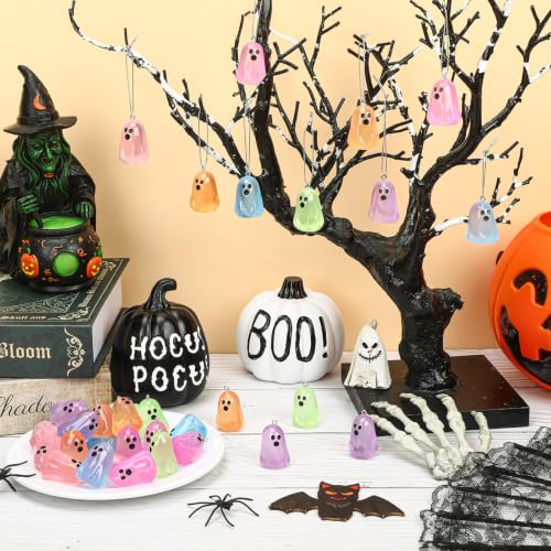 36Pcs Glowing Halloween Ghost Ornaments for Small Tree - Luminous Ghost Set