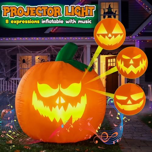 5FT Halloween Inflatable Pumpkin with Projector Face and Music - Outdoor Decoration - Variation: Projector Face & Music Pumpkin