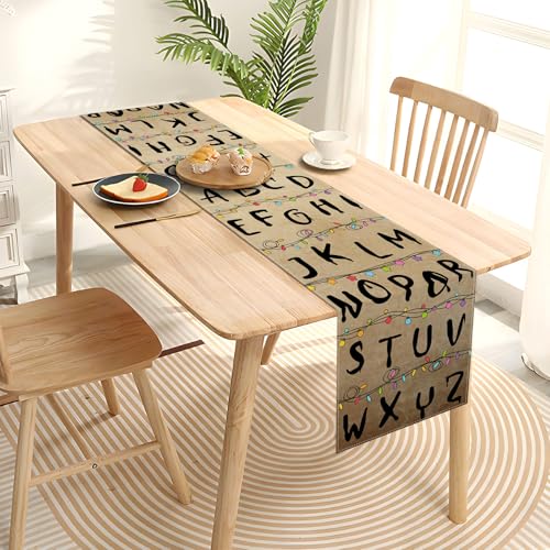 Halloween Alphabet Table Runner 13x108 Rustic Spooky Birthday Party Decor