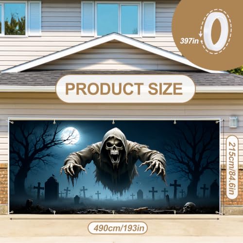 Halloween Garage Door Banner Cover - Cemetery Ghosts 7 x 16 FT Outdoor Decor - Spooky Party Supplies
