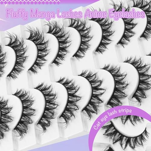 Fluffy Crisscross-W-5 Wispy False Eyelashes - Natural D Curl 3D Volume, Reusable Cat Eye Makeup Pack