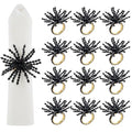 Beaded Napkin Rings Set of 12 - Black Glass and Metal Dining Accessories