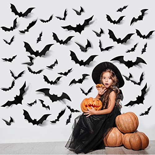 Halloween 3D Bat Decorations Set - 60 PVC Flying Wall Stickers for Party & Home Decor